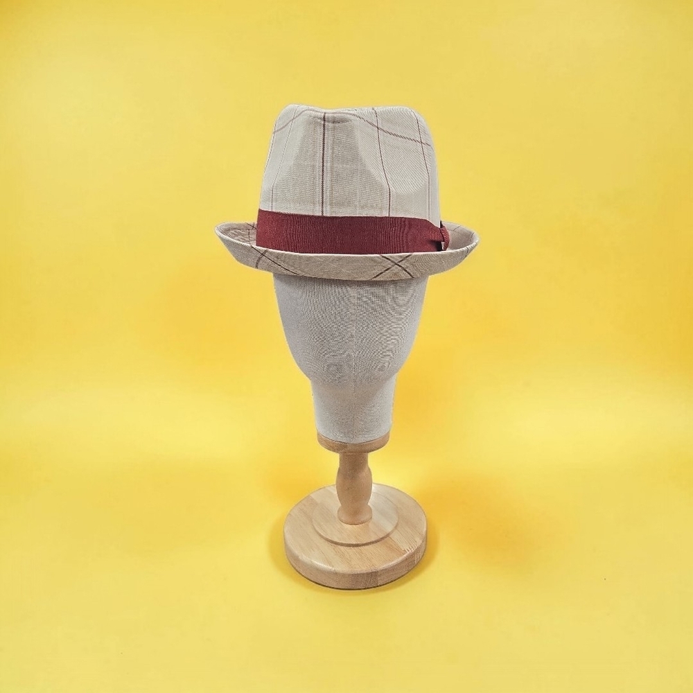 MENS STACY ADAMS TAN TEARDROP PLAID FEDORA WITH AN UPTURNED 1. 5" BRIM SA706.